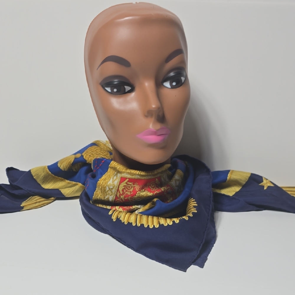 Hermes Poste et Cavalerie Navy and Gold Scarf